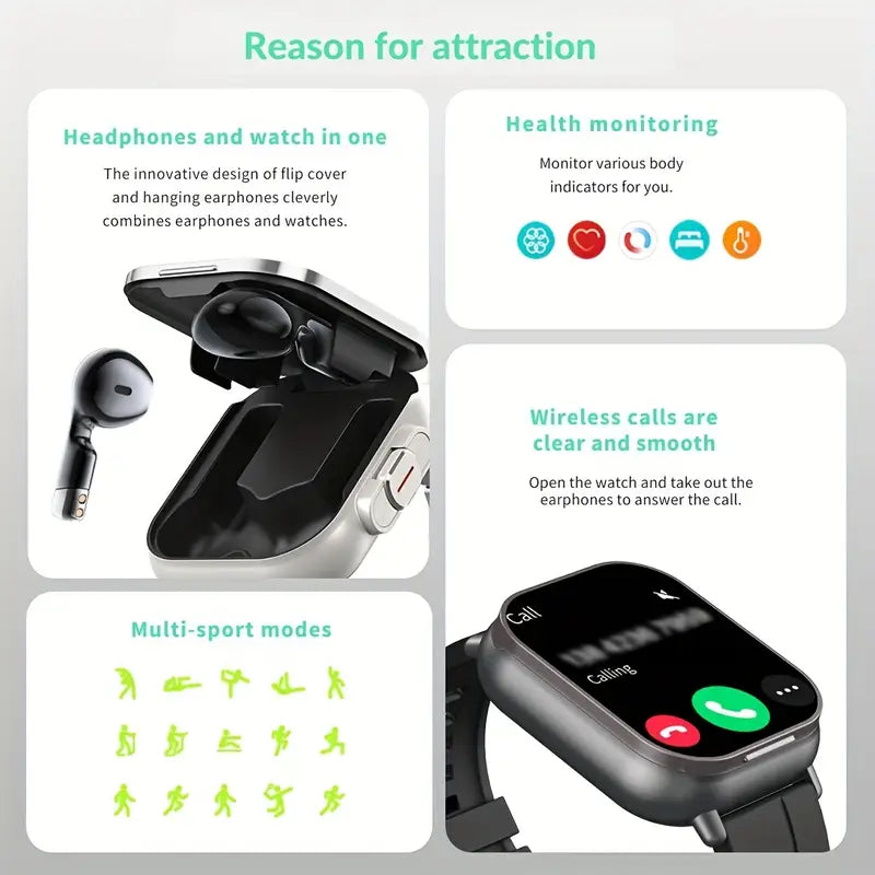 Smart Watch with Built-in Earbuds 4k Display