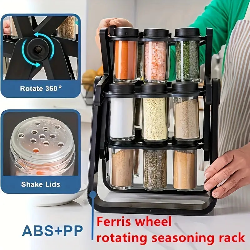 Rotatable 18-Can Spice Rack Organizer - 360° Ferris Wheel Style