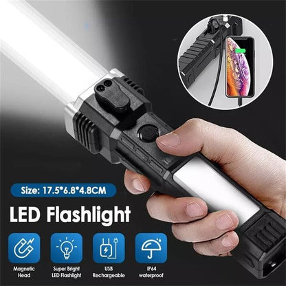 Multifunctional Tactical Flashlights with Power Bank & Safety Hammer