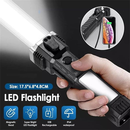 Multifunctional Tactical Flashlights with Power Bank & Safety Hammer