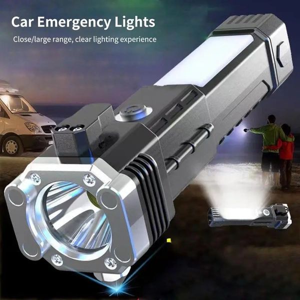 Multifunctional Tactical Flashlights with Power Bank & Safety Hammer