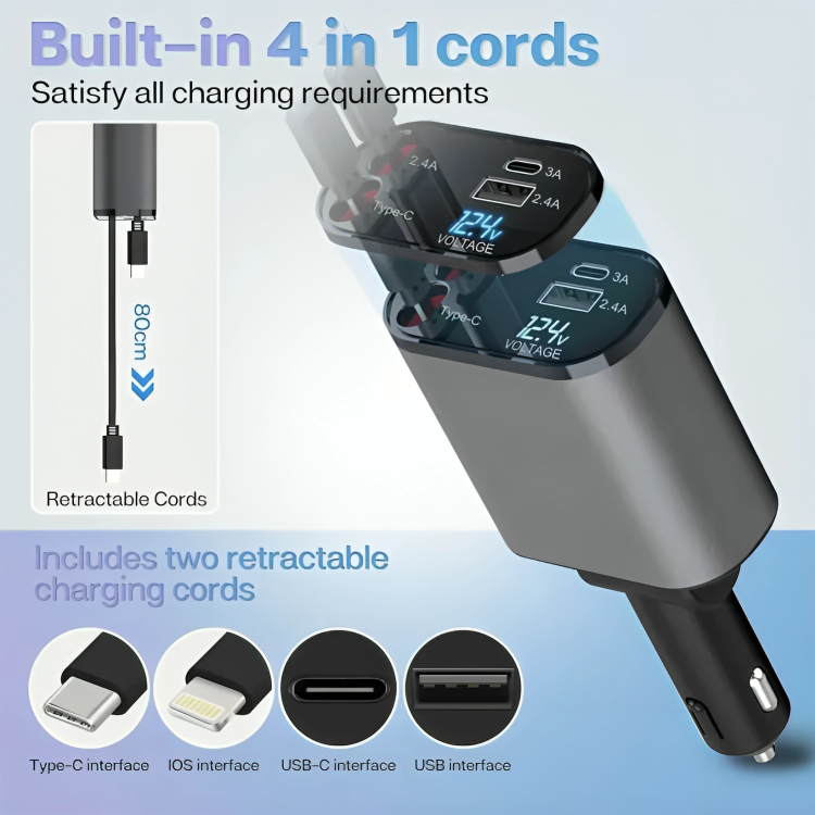 RETRACTABLE SUPERFAST | CAR CHARGER (31 INCH, 120W)