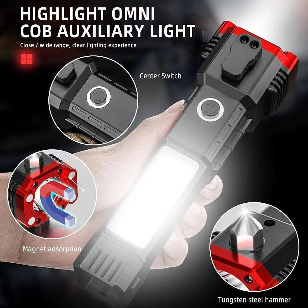 Multifunctional Tactical Flashlights with Power Bank & Safety Hammer