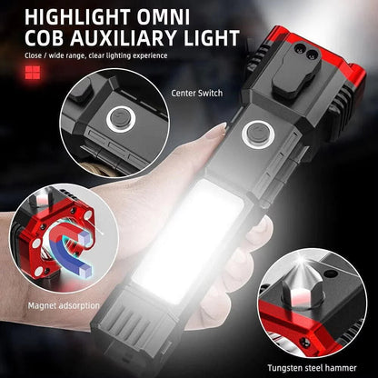 Multifunctional Tactical Flashlights with Power Bank & Safety Hammer
