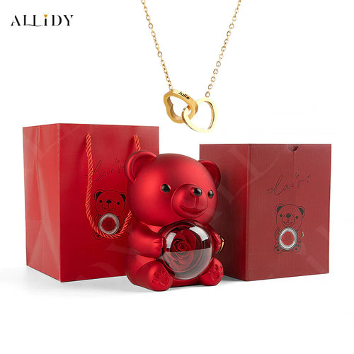 Eternal Rose Teddy Gift Box with Lovely Heart Pendant