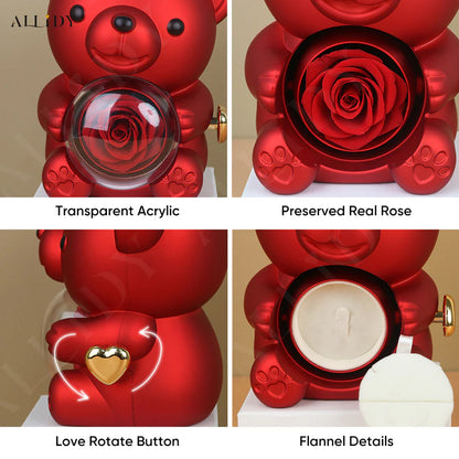 Eternal Rose Teddy Gift Box with Lovely Heart Pendant