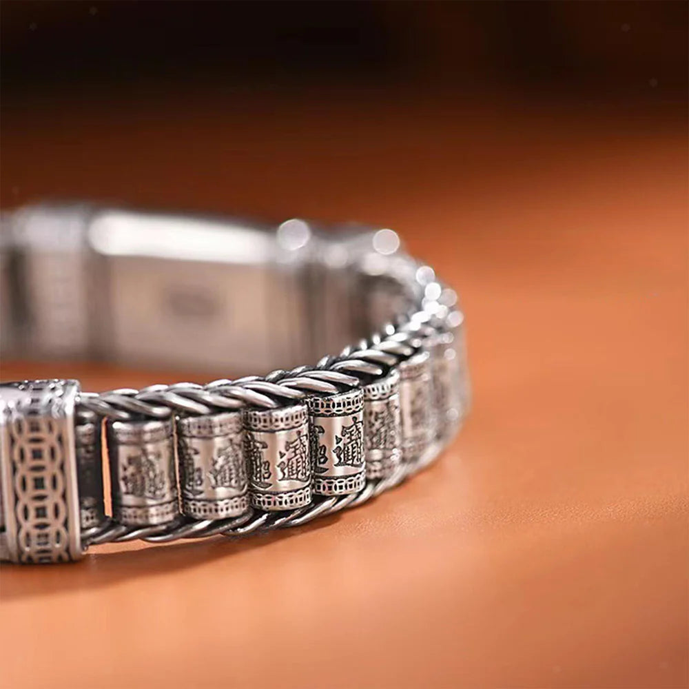 Buddhist Prayer Silver Wheel Bracelet